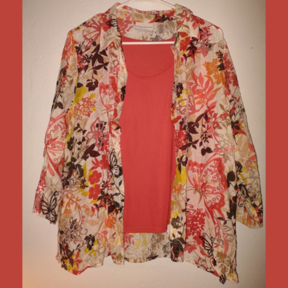 Alfred Dunner Autumn Leaves, Florals, & Butterflies Top with Built in Tank